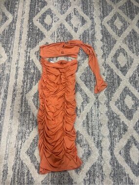 SHEIN Rust One-Shoulder Ruched Bodycon Dress